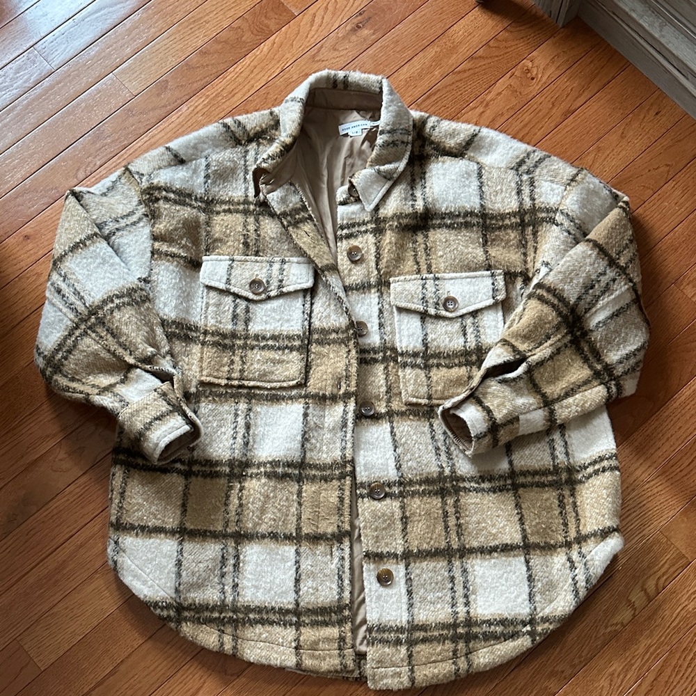Good American plaid Tan and Black Shirt Jacket